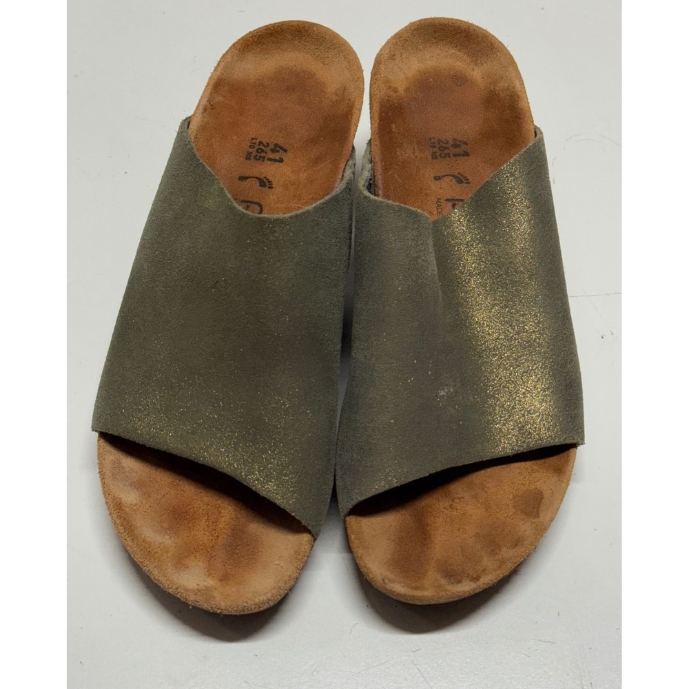 Papillio Birkenstock Women Size 41 EU Olive Green Suede Cork Wedge Sandals